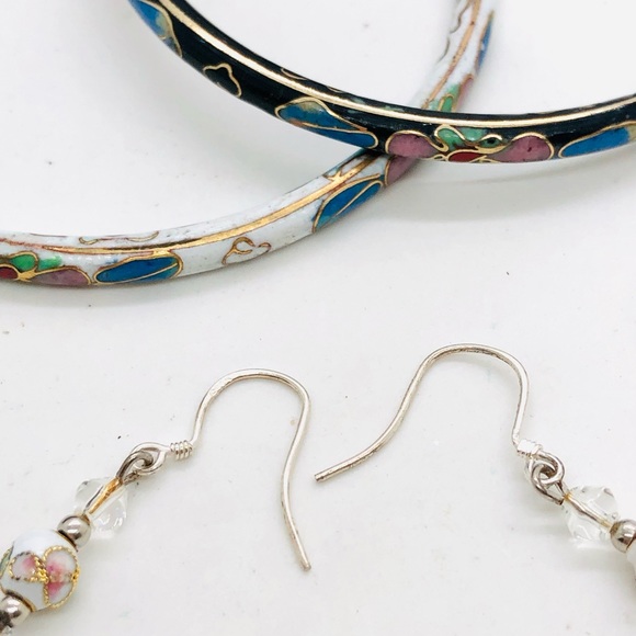 Vintage Cloisonné 925 Earrings & Bangle Bracelet Stack - Picture 10 of 11